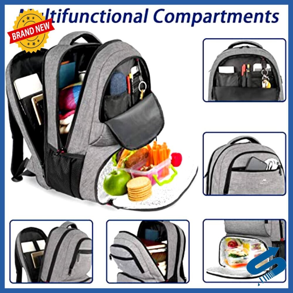 Insulated Cooler Backpack with USB Charging Port Laptop Compartment Travel Work - Picture 2 of 6